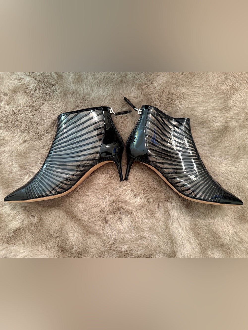 Giorgio Armani Black Striped Patent Leather Transparent Pointed-Toe Women's Boot - Picture 9 of 12